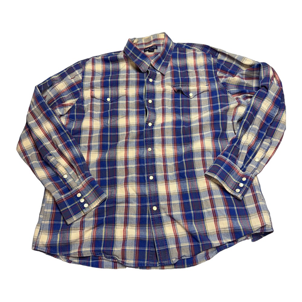 Lands End Mens XXL Plaid Western Snap Shirt Pearl Snaps - Picture 2 of 8
